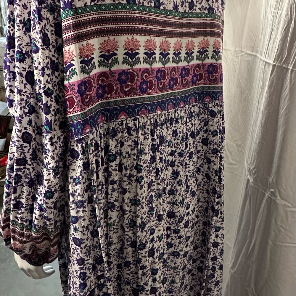 Floral Border Print V-Neck Tassel BoHo Midi Dress  Sz. 2XL/18 - Picture 8 of 8